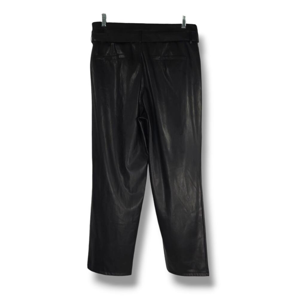 NWT Paige Kina Tie Waist Vegan Leather Ankle‎ Straight Leg Trousers Sz. 12 Black - Picture 3 of 11